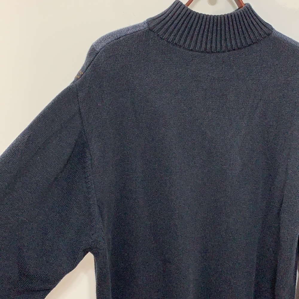 Alex Cannon 1/4 Zip Black Blue Tan Diamond Argyle Knit Pullover Cotton Sweater M - Picture 15 of 17